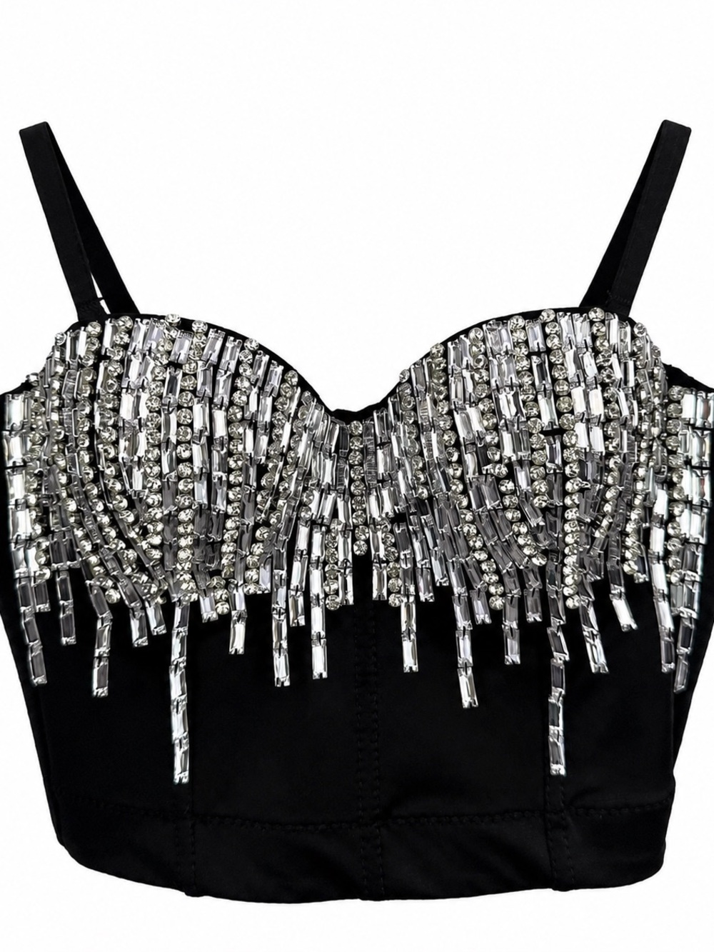 Black Crystal Fringe Bustier Crop Top